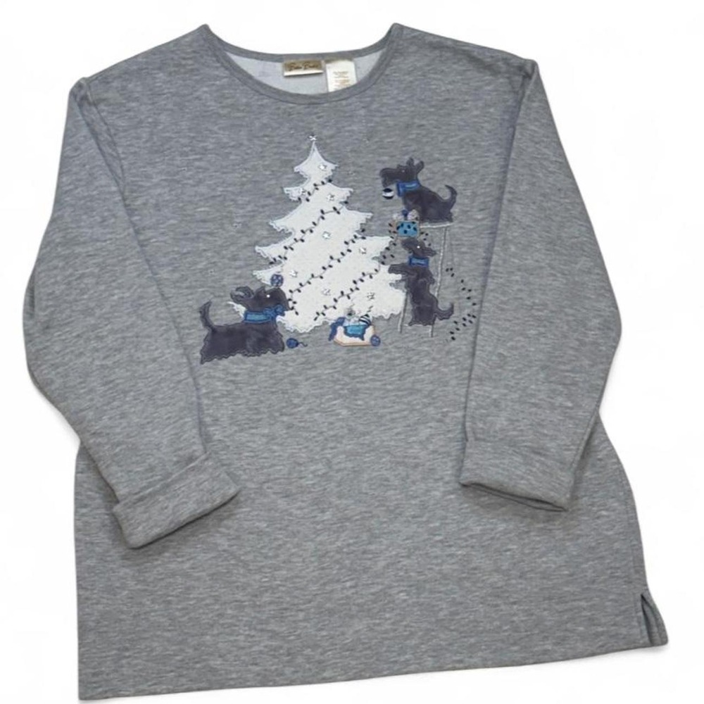 Vintage Bobbie Brooks Christmas Scottie Dog Sweatshirt Gray Y2K Medium